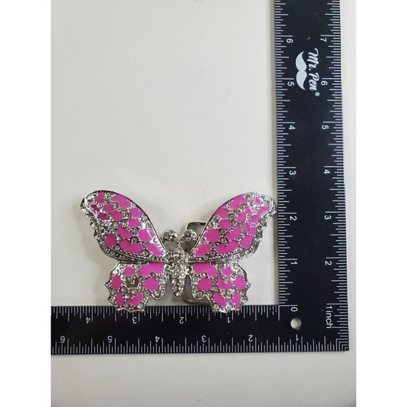 Women's‎ Belt Buckle Butterfly Pewter Pink w/Rhinestones Cowgirl Western READ - Picture 7 of 10